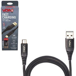 Кабель для заряджання телефону CC-4202M BK USB-MicroUSB 3А, 2м (швидка зарядка/передача даних) CC-4202M BK фото